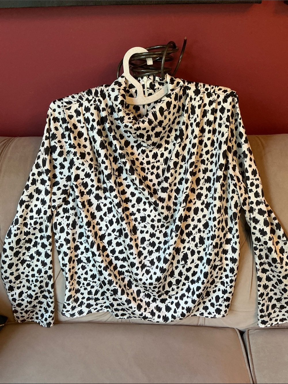 Zara Black & White Leopard Cowl Neck Long Sleeve Blouse